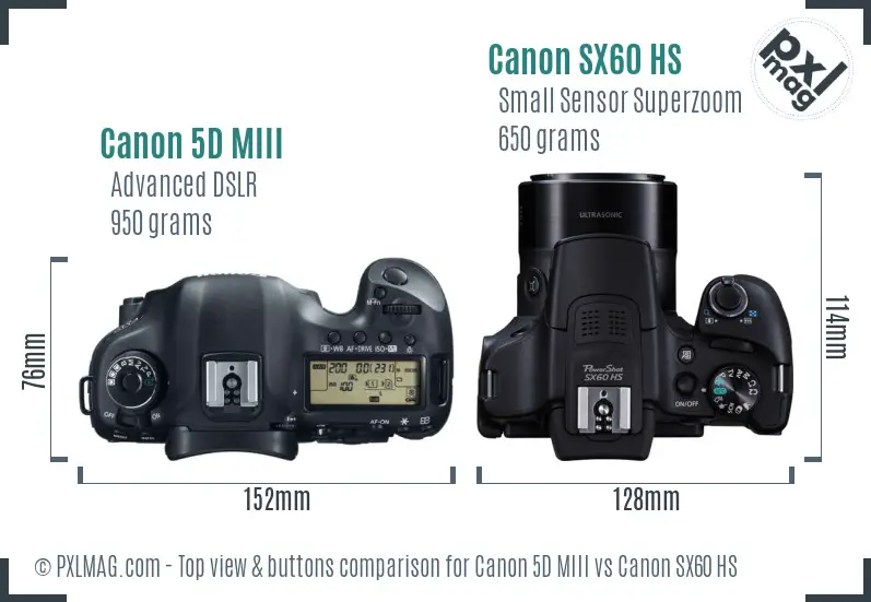 Canon 5D MIII vs Canon SX60 HS top view buttons comparison