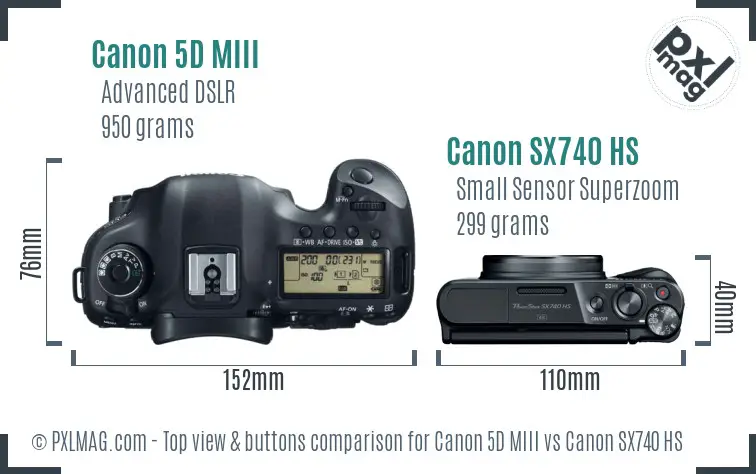 Canon 5D MIII vs Canon SX740 HS top view buttons comparison