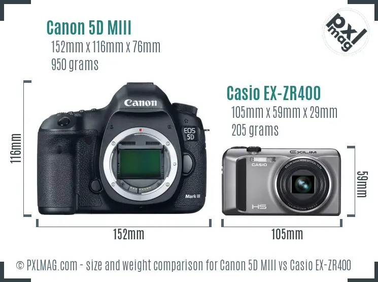 Canon 5D MIII vs Casio EX-ZR400 size comparison Canon 5D MIII vs Casio EX-ZR400 size comparison