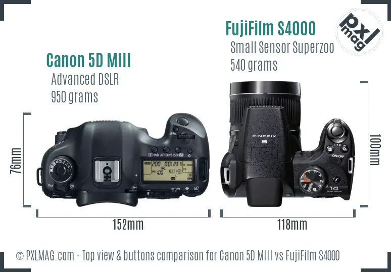 Canon 5D MIII vs FujiFilm S4000 top view buttons comparison