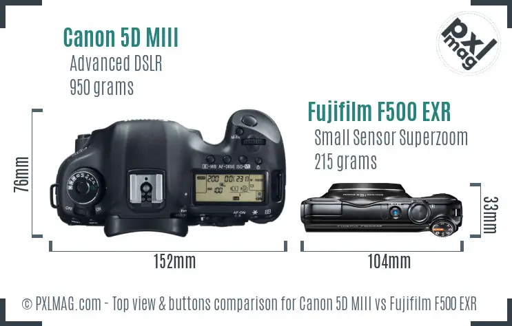Canon 5D MIII vs Fujifilm F500 EXR top view buttons comparison