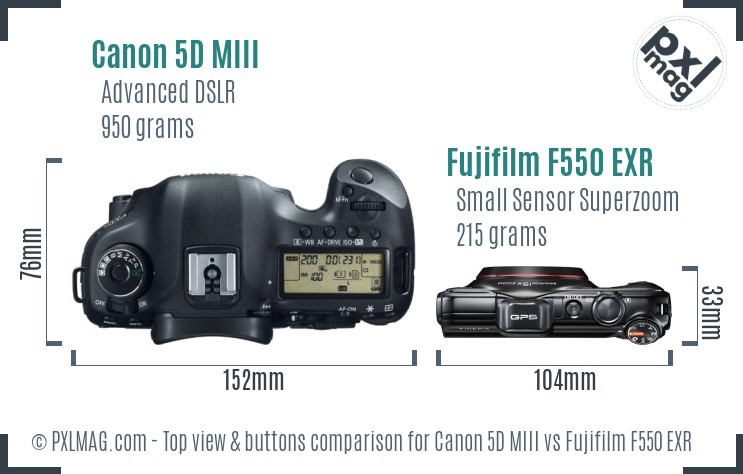 Canon 5D MIII vs Fujifilm F550 EXR top view buttons comparison