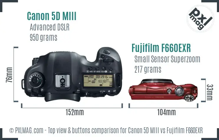 Canon 5D MIII vs Fujifilm F660EXR top view buttons comparison