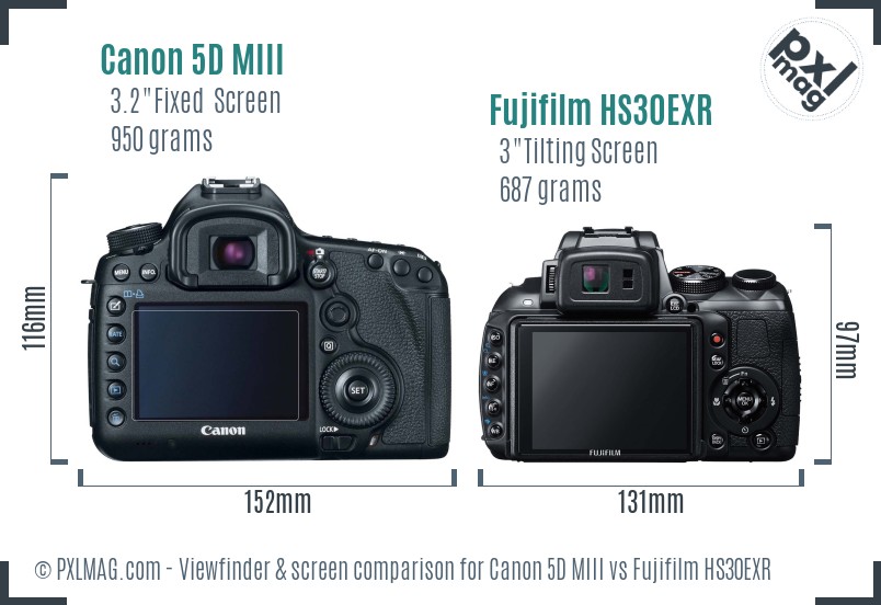 Canon 5D MIII vs Fujifilm HS30EXR Screen and Viewfinder comparison