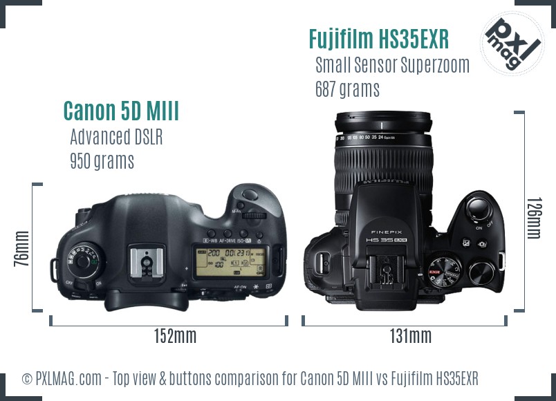 Canon 5D MIII vs Fujifilm HS35EXR top view buttons comparison