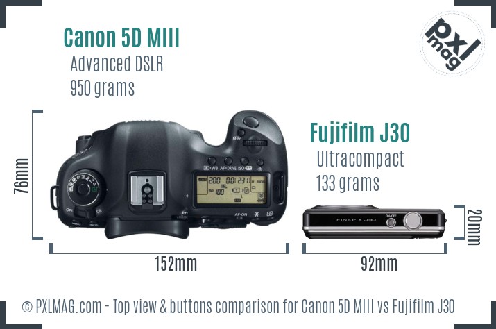 Canon 5D MIII vs Fujifilm J30 top view buttons comparison