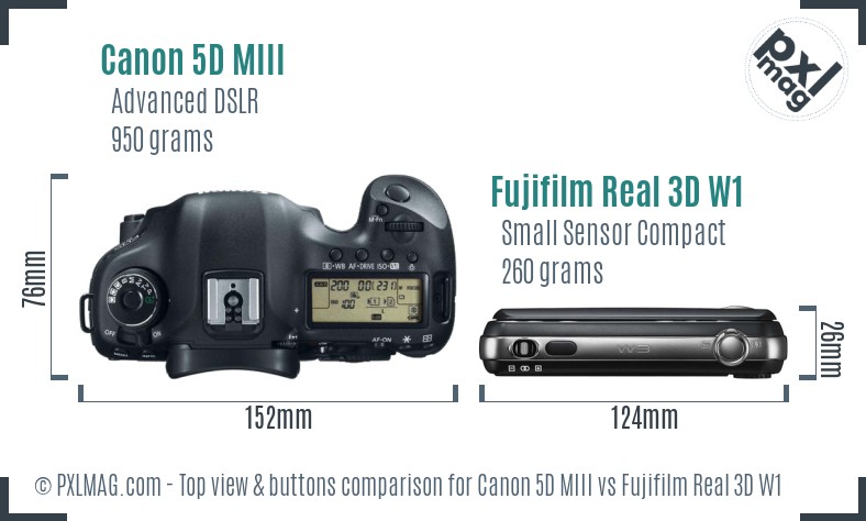 Canon 5D MIII vs Fujifilm Real 3D W1 top view buttons comparison