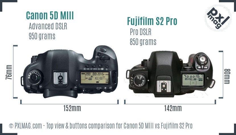 Canon 5D MIII vs Fujifilm S2 Pro top view buttons comparison