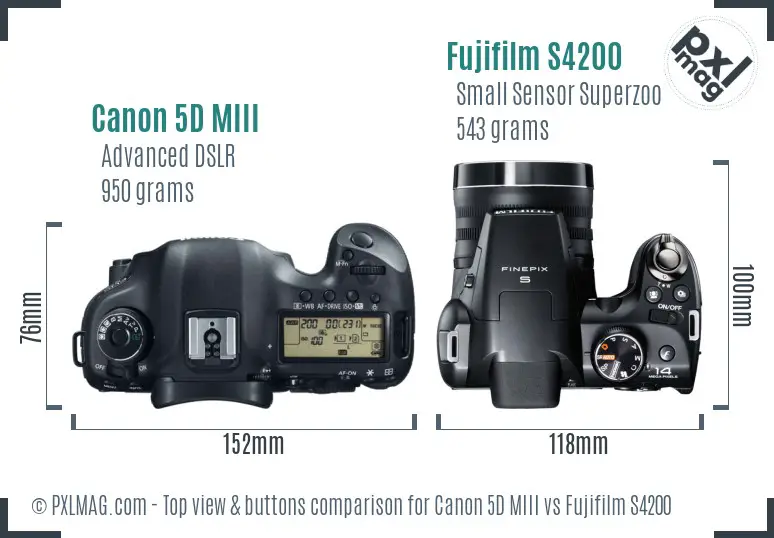 Canon 5D MIII vs Fujifilm S4200 top view buttons comparison