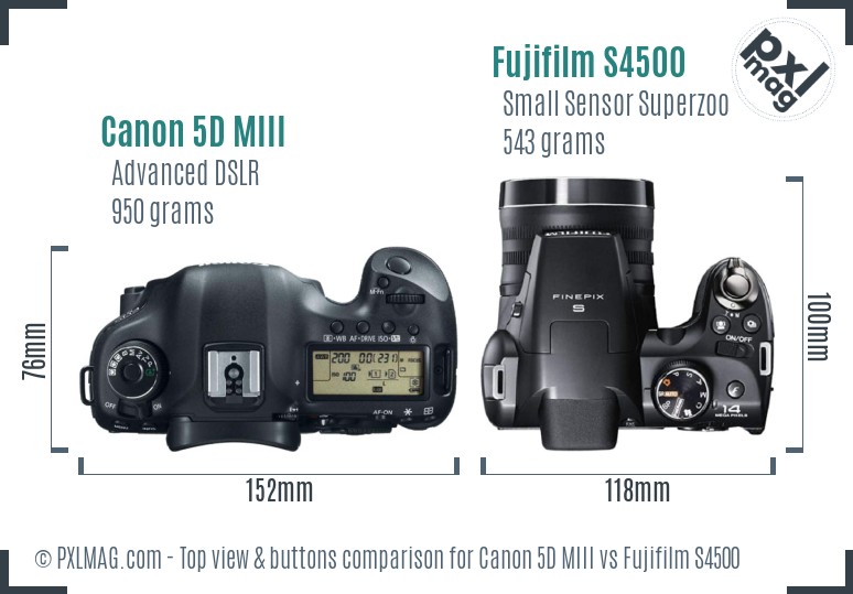 Canon 5D MIII vs Fujifilm S4500 top view buttons comparison