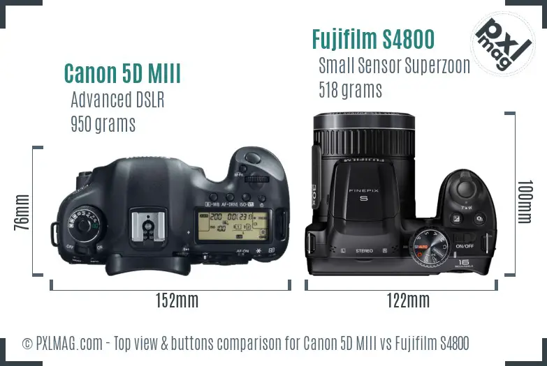 Canon 5D MIII vs Fujifilm S4800 top view buttons comparison