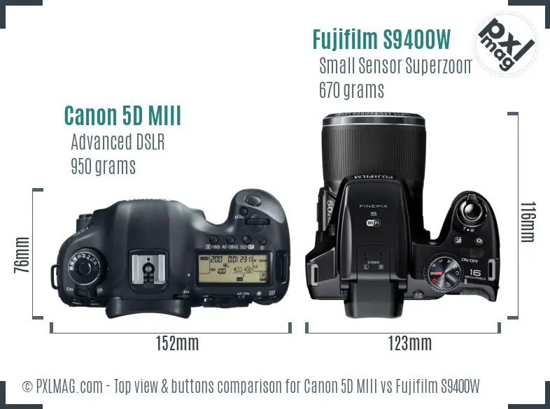 Canon 5D MIII vs Fujifilm S9400W top view buttons comparison