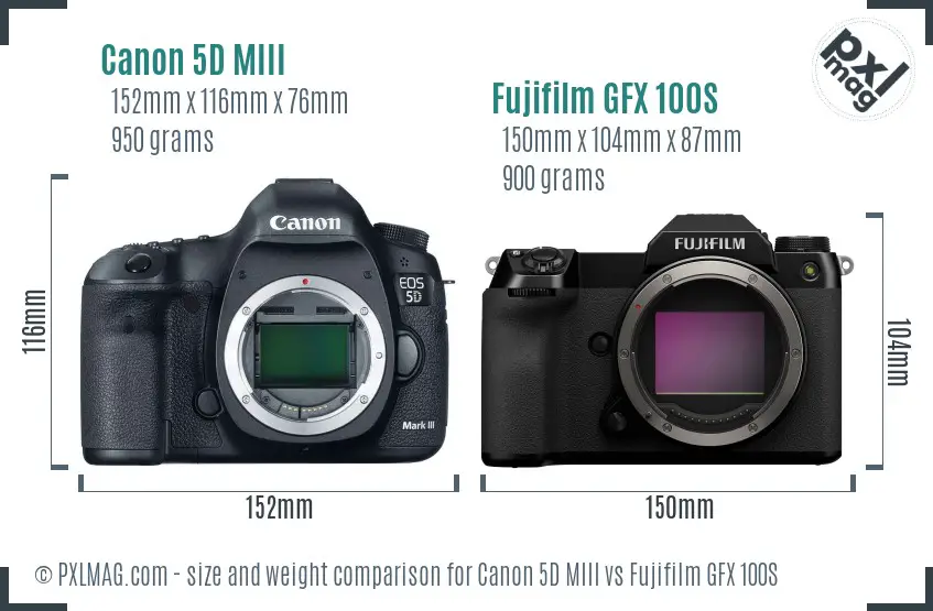 Canon 5D MIII vs Fujifilm GFX 100S size comparison