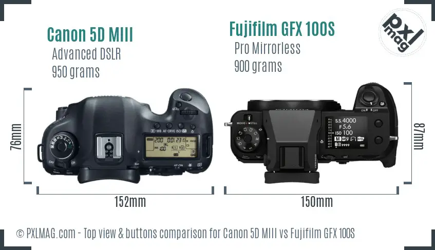 Canon 5D MIII vs Fujifilm GFX 100S top view buttons comparison