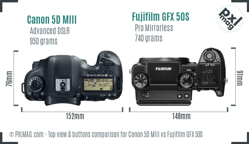 Canon 5D MIII vs Fujifilm GFX 50S top view buttons comparison