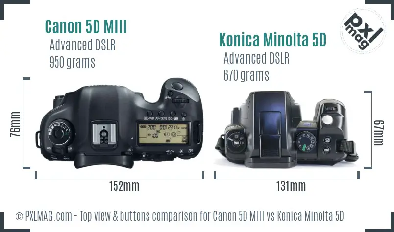 Canon 5D MIII vs Konica Minolta 5D top view buttons comparison