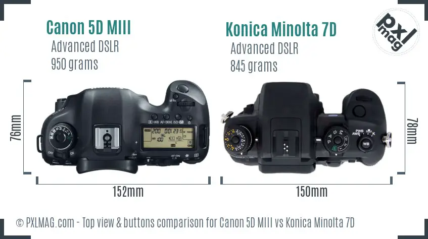 Canon 5D MIII vs Konica Minolta 7D top view buttons comparison