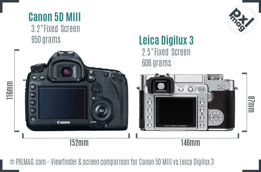 Canon 5D MIII vs Leica Digilux 3 Screen and Viewfinder comparison