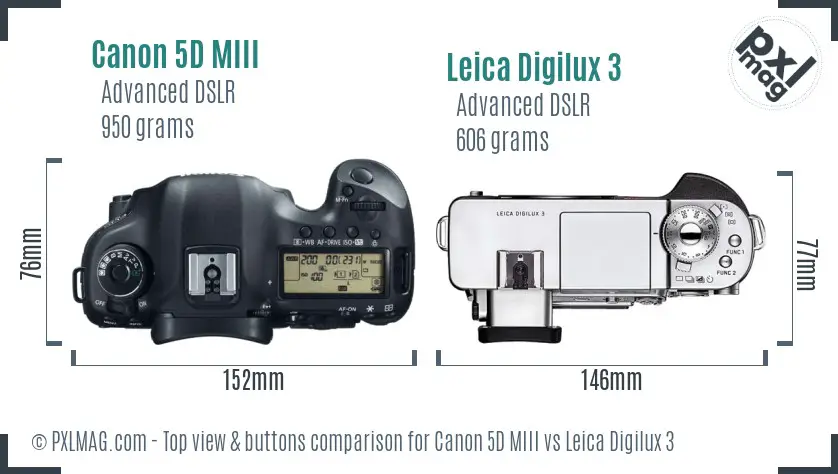 Canon 5D MIII vs Leica Digilux 3 top view buttons comparison
