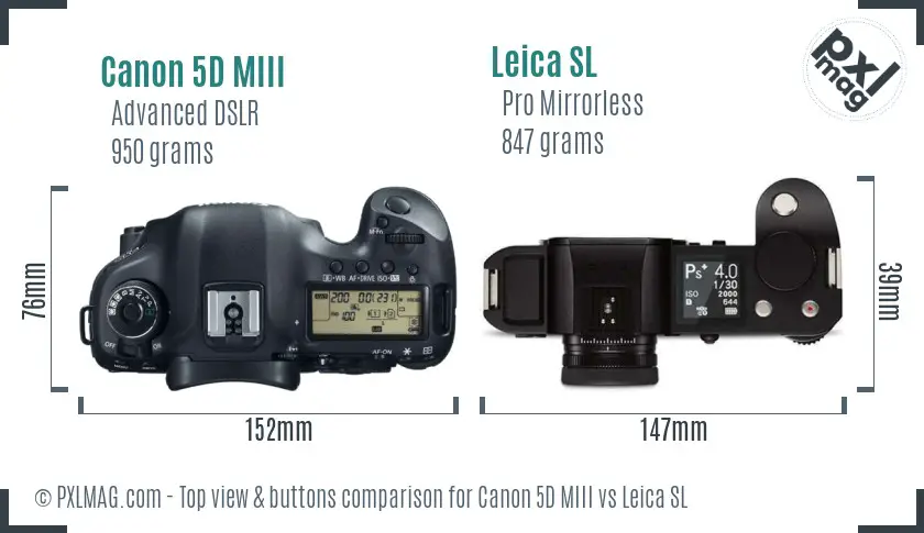 Canon 5D MIII vs Leica SL top view buttons comparison Canon 5D MIII vs Leica SL top view buttons comparison