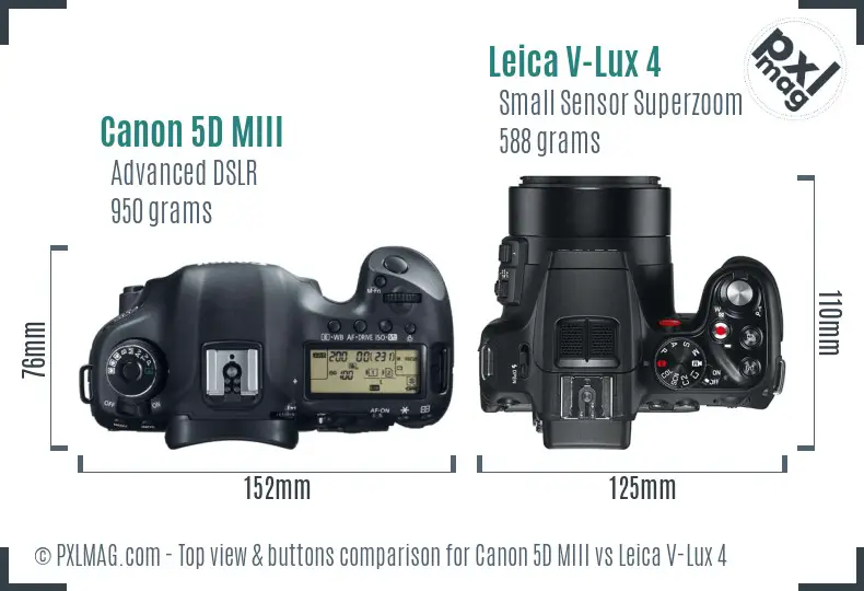 Canon 5D MIII vs Leica V-Lux 4 top view buttons comparison Canon 5D MIII vs Leica V-Lux 4 top view buttons comparison