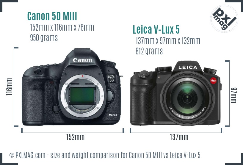 Canon 5D MIII vs Leica V-Lux 5 size comparison
