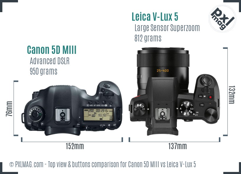 Canon 5D MIII vs Leica V-Lux 5 top view buttons comparison