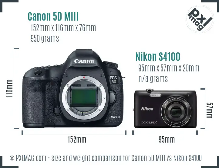 Canon 5D MIII vs Nikon S4100 size comparison