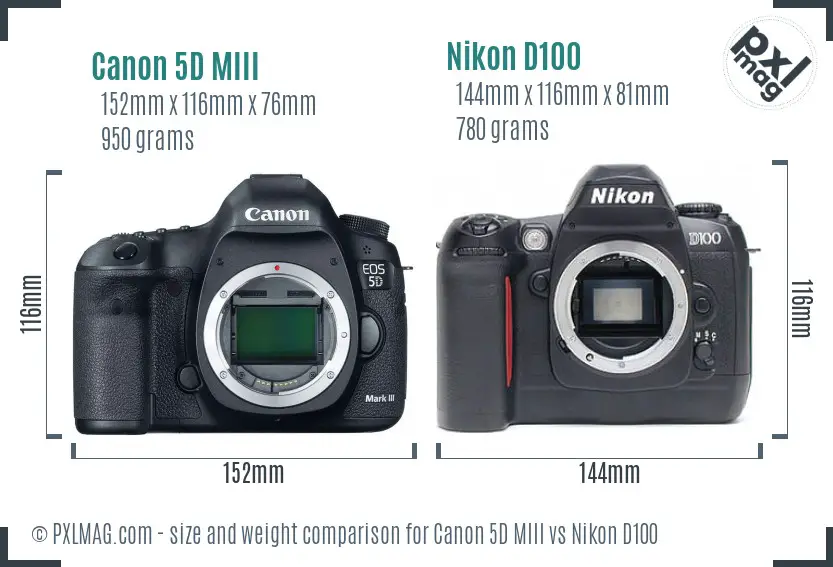 Canon 5D MIII vs Nikon D100 size comparison