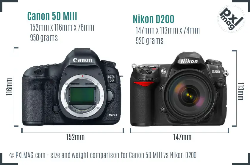 Canon 5D MIII vs Nikon D200 size comparison