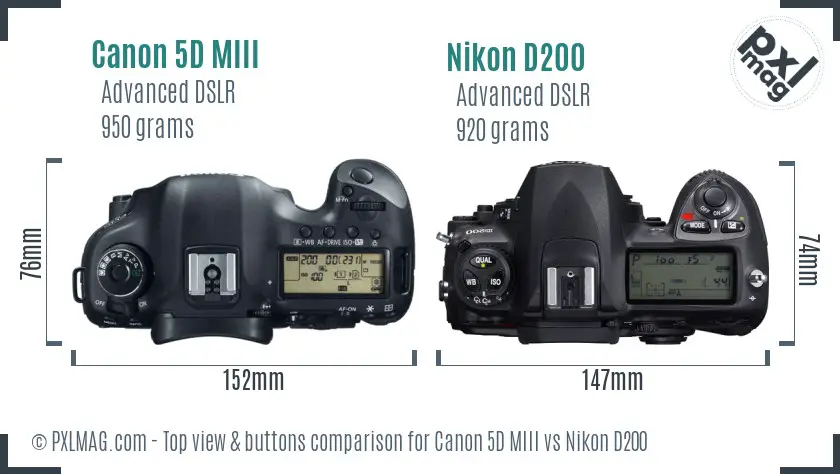 Canon 5D MIII vs Nikon D200 top view buttons comparison