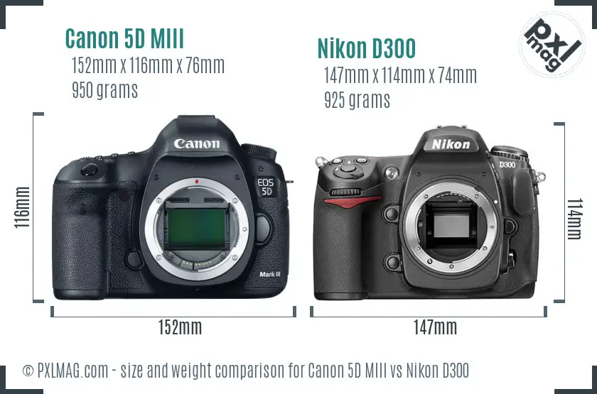 Canon 5D MIII vs Nikon D300 size comparison