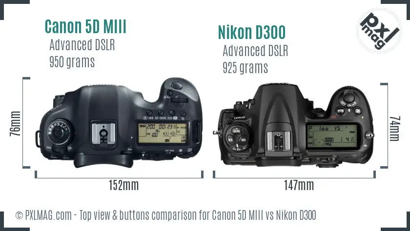 Canon 5D MIII vs Nikon D300 top view buttons comparison