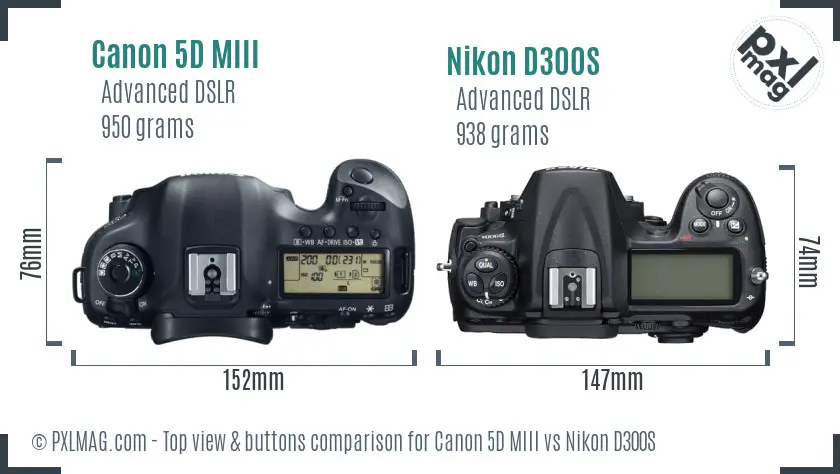 Canon 5D MIII vs Nikon D300S top view buttons comparison