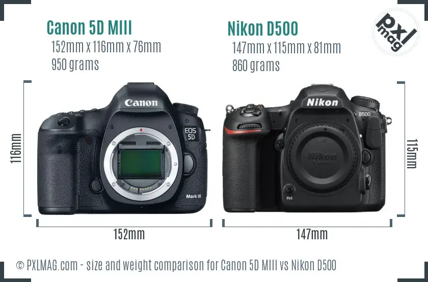 Canon 5D MIII vs Nikon D500 size comparison