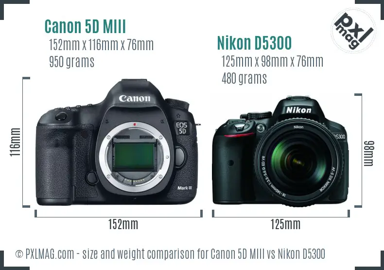 Canon 5D MIII vs Nikon D5300 size comparison