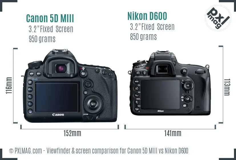 Canon 5D MIII vs Nikon D600 Screen and Viewfinder comparison