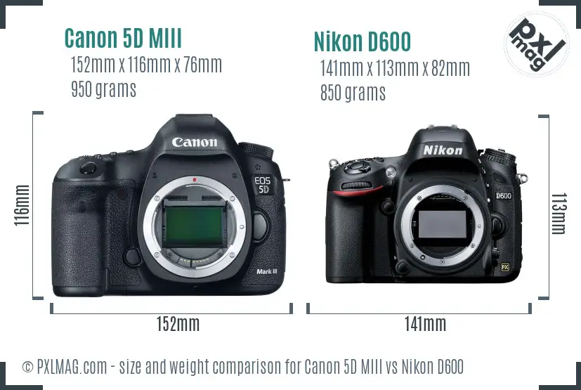 Canon 5D MIII vs Nikon D600 size comparison
