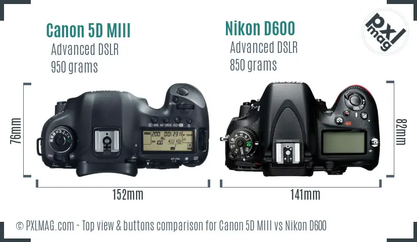 Canon 5D MIII vs Nikon D600 top view buttons comparison