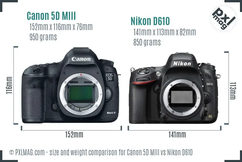 Canon 5D MIII vs Nikon D610 size comparison