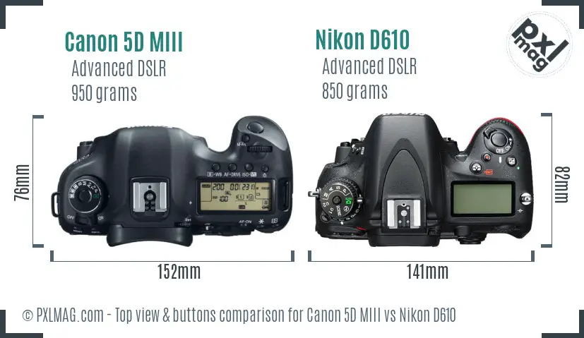 Canon 5D MIII vs Nikon D610 top view buttons comparison