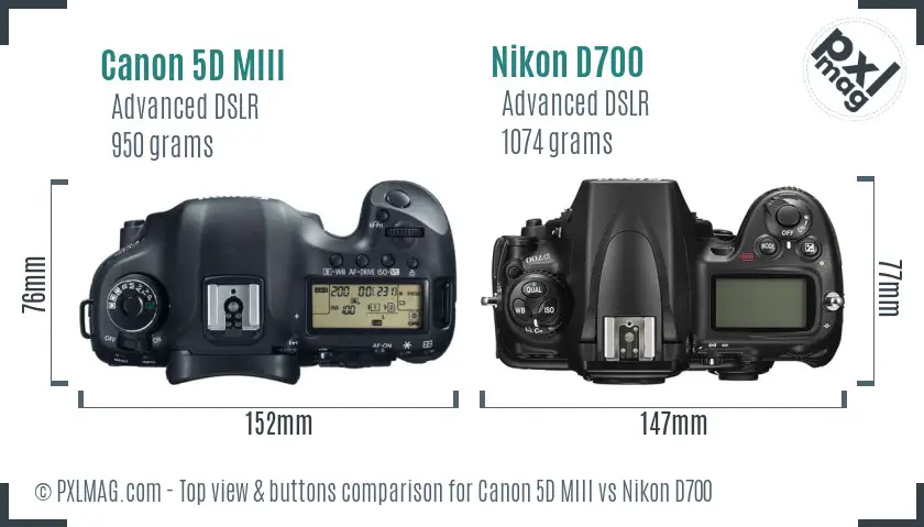 Canon 5D MIII vs Nikon D700 top view buttons comparison