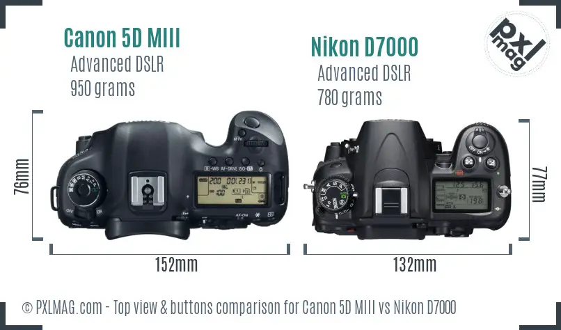 Canon 5D MIII vs Nikon D7000 top view buttons comparison