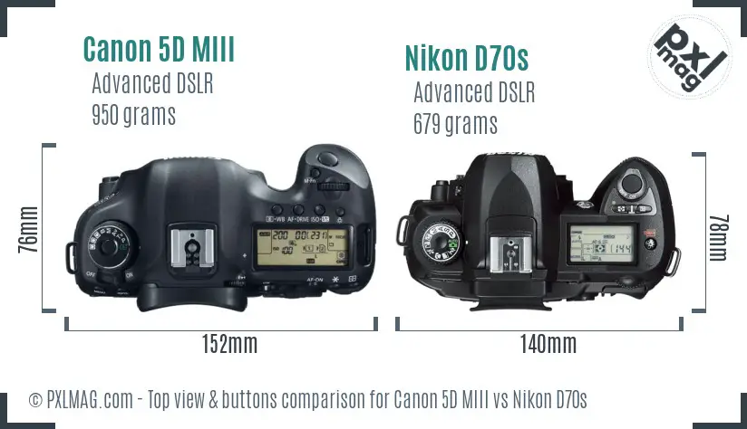 Canon 5D MIII vs Nikon D70s top view buttons comparison