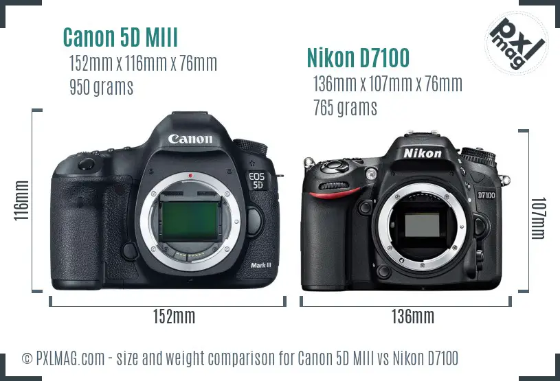 Canon 5D MIII vs Nikon D7100 size comparison Canon 5D MIII vs Nikon D7100 size comparison