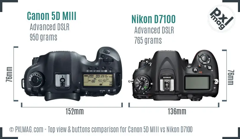 Canon 5D MIII vs Nikon D7100 top view buttons comparison Canon 5D MIII vs Nikon D7100 top view buttons comparison