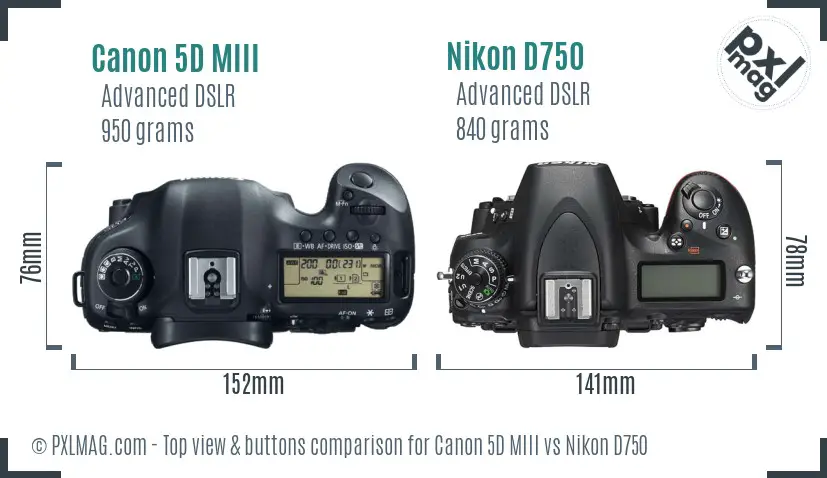 Canon 5D MIII vs Nikon D750 top view buttons comparison Canon 5D MIII vs Nikon D750 top view buttons comparison