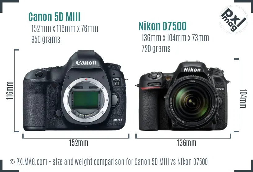 Canon 5D MIII vs Nikon D7500 size comparison