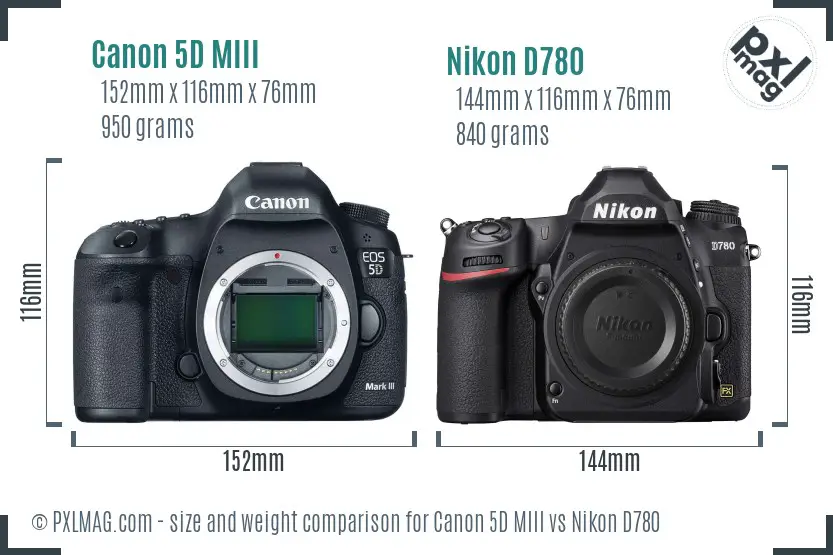 Canon 5D MIII vs Nikon D780 size comparison