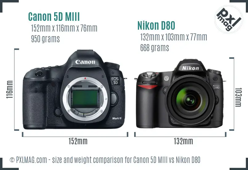 Canon 5D MIII vs Nikon D80 size comparison